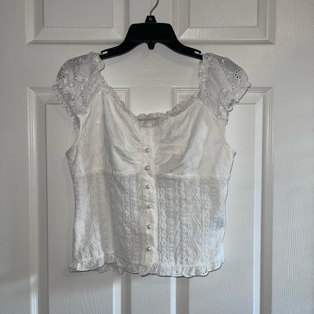 SHEIN White Eyelet Lace Blouse